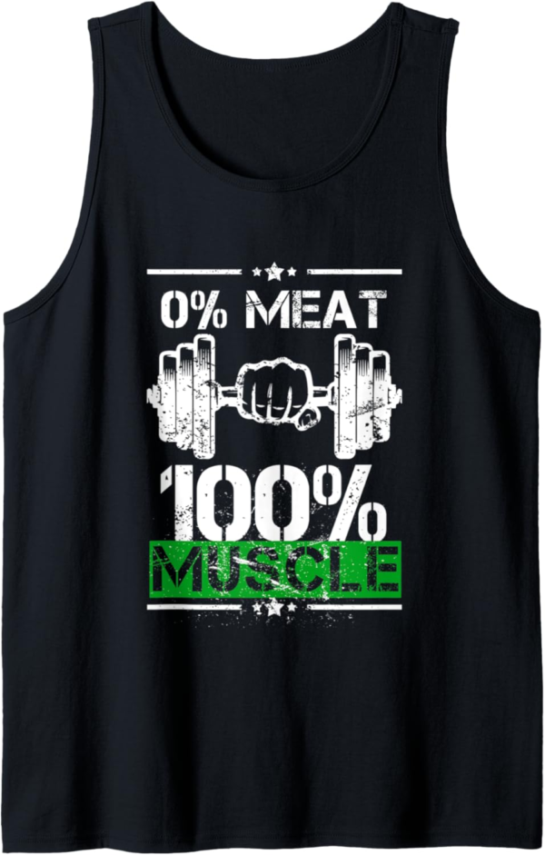 Mens 0% Meat 100% Muscle Vegan Workout Tank Top - Image 2